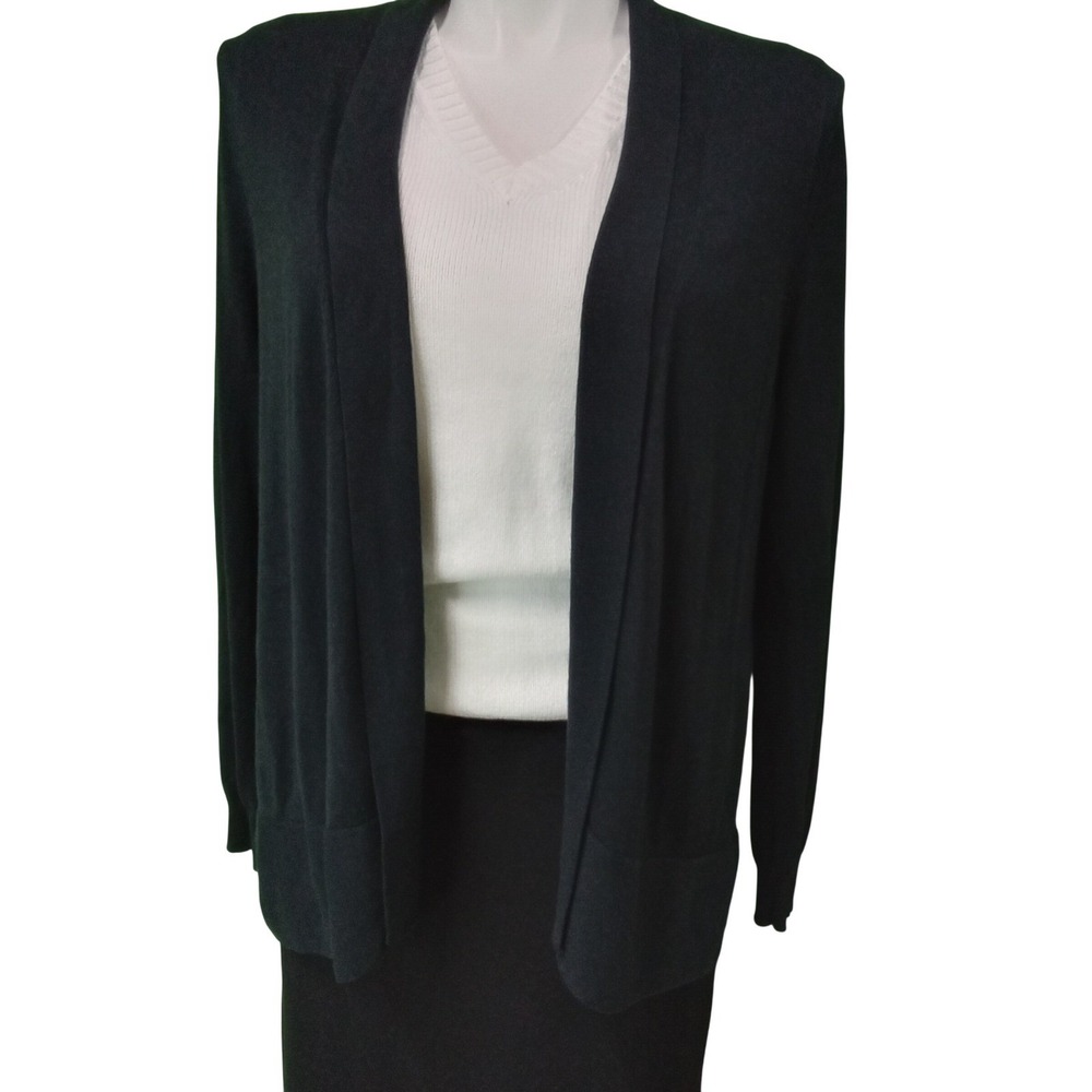 Foxcroft‎ Black Open Front Cardigan LARGE No Fading Cotton/Modal Sweater